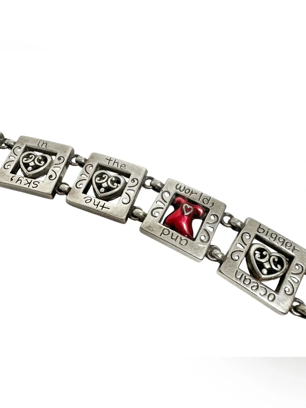 Brighton Silver & Red Heart Dress Engraved Motivational Quote Bracelet